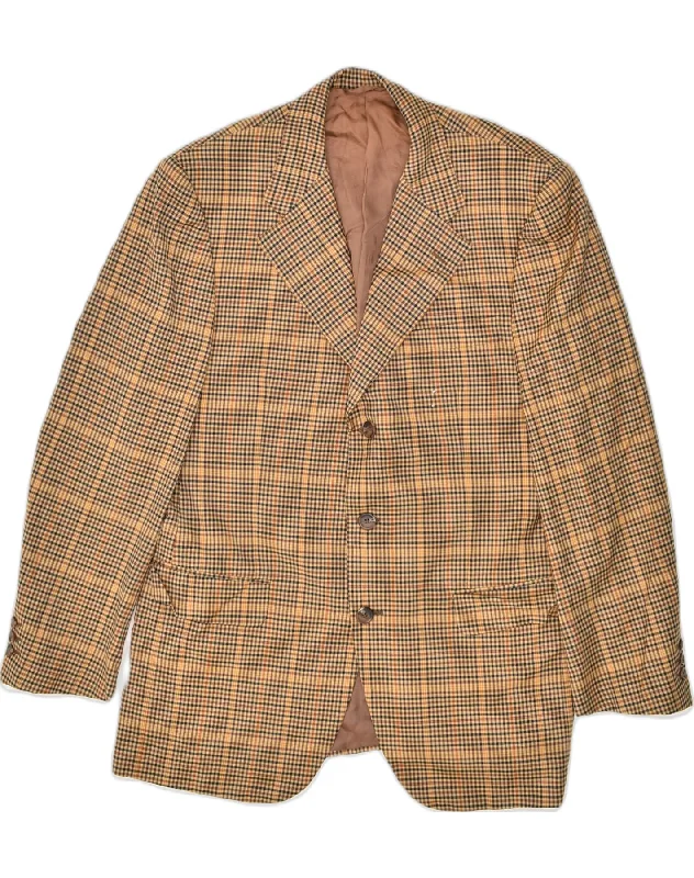 Stylish Polos BURBERRYS Mens 3 Button Blazer Jacket IT 48 Medium Brown Check Wool