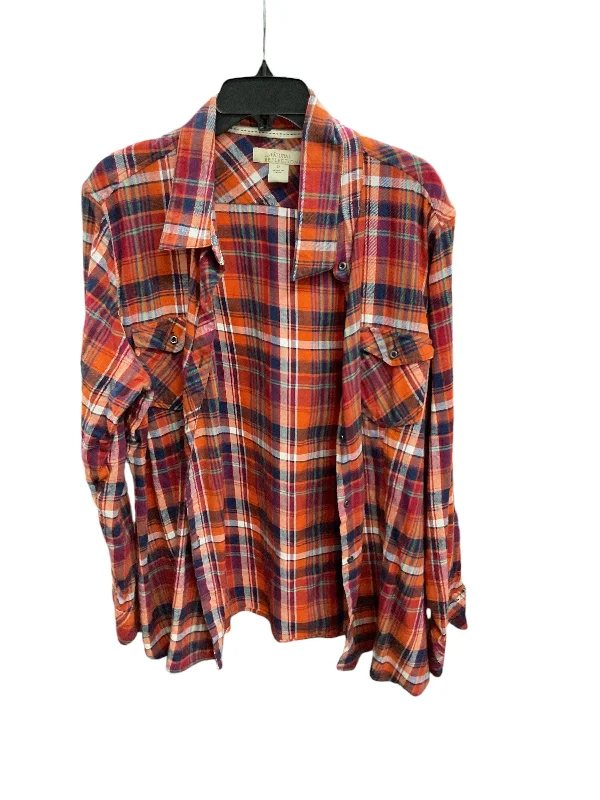 Fashion Vests Top Long Sleeve By Natural Reflections In Plaid Pattern, Size: 2x