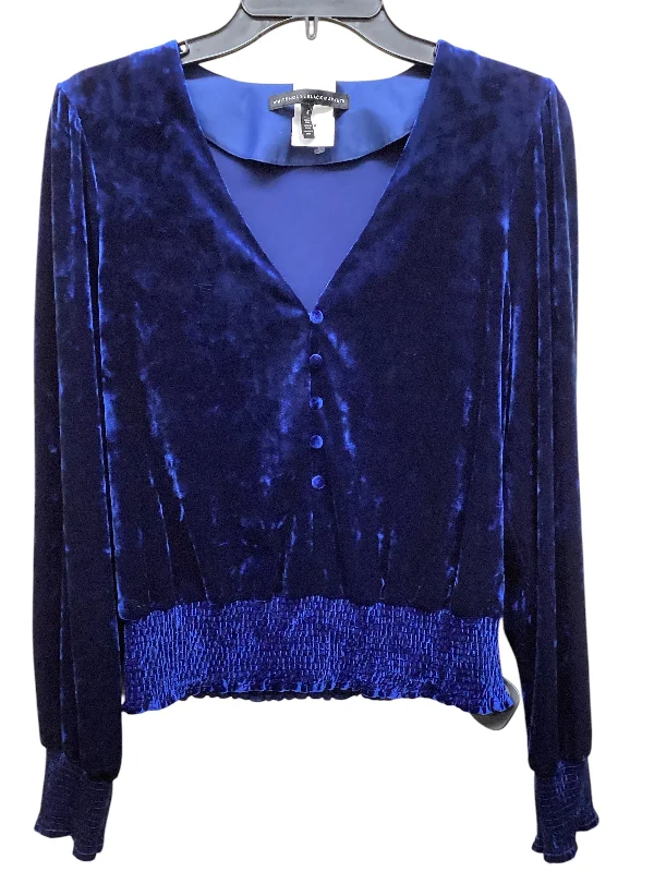 Designer Scarves Top Long Sleeve By White House Black Market In Blue, Size: M