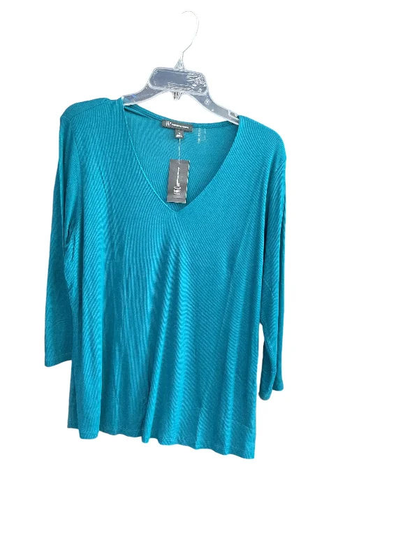 Dress Shoes Top Long Sleeve Basic By Inc In Teal, Size: 1x