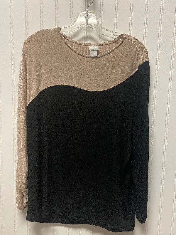 Classic Hoodies Top Long Sleeve By Chicos In Black & Cream, Size: L