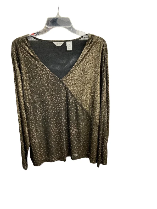 Winter Scarves Top Long Sleeve By Laura Ashley In Gold, Size: 2x