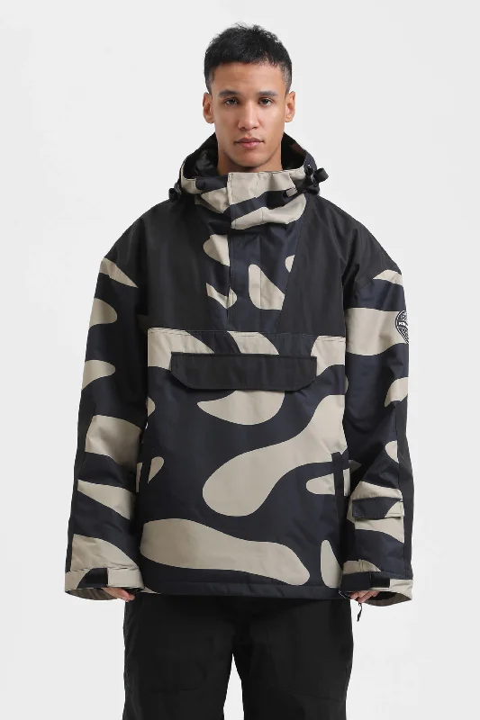 Preppy Style Men's Black Camo Color-Block Insulated Snow Anoraks