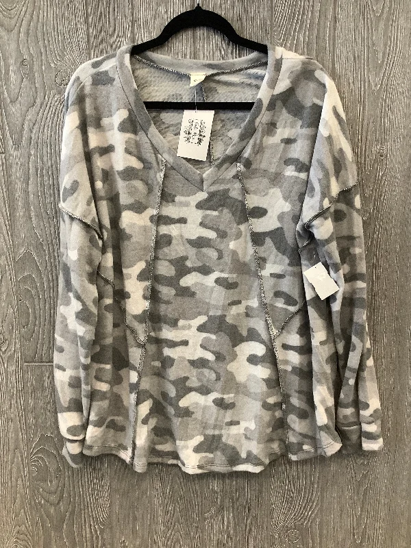 Casual Polos Top Long Sleeve By Sew In Love In Camouflage Print, Size: 2x