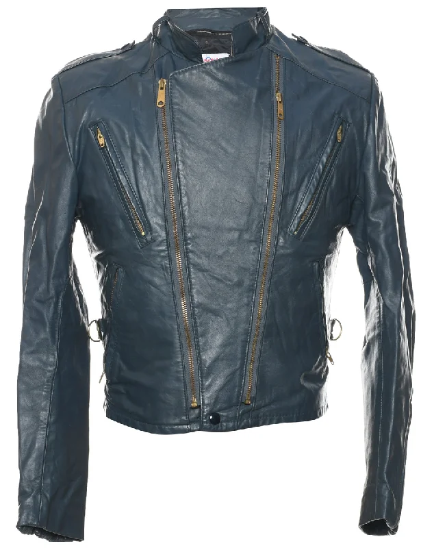 Trendy Outerwear Biker Style Leather Jacket - S