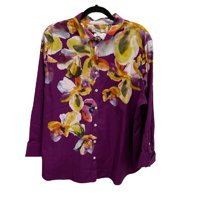 Cool Jackets Top 3/4 Sleeve By Chicos In Purple, Size: Xl