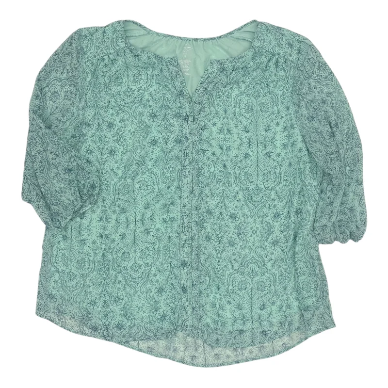 Wool Sweaters Top 3/4 Sleeve By St Johns Bay In Aqua, Size:1X