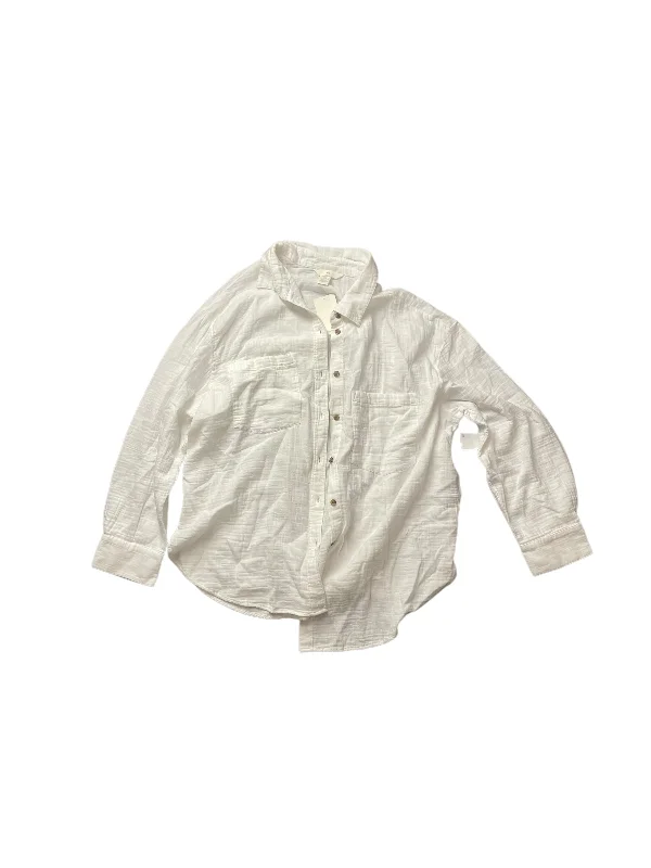 Button-up Shirts Top Long Sleeve Basic By H&m In White, Size: L