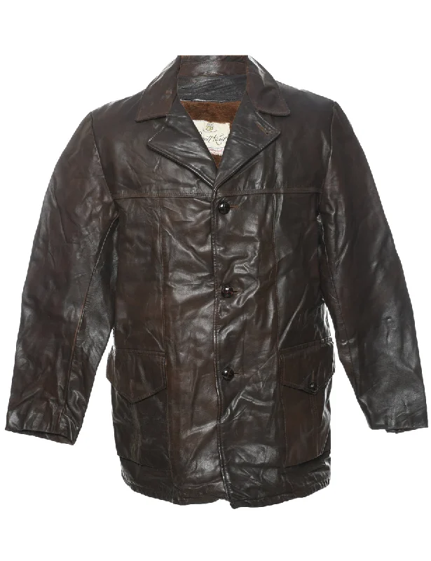 Dapper Suits Button Front Leather Jacket - L