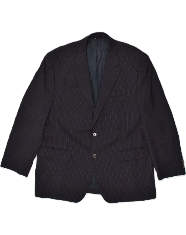 Jogging Jackets CHAPS Mens 2 Button Blazer Jacket UK 44 2XL Navy Blue Striped Virgin Wool