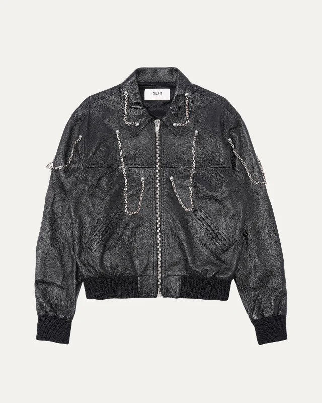 Slim-fit Jeans AW21 Chain-Embellished Leather Blouson Jacket