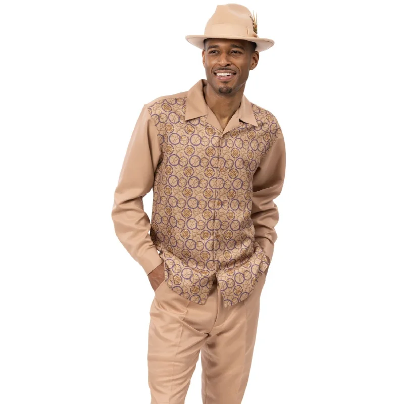 Formal Jackets Eros Collection: Montique Camel Print Design Long Sleeve Walking Suit - 2452