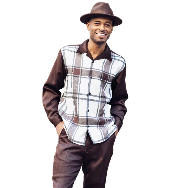 Sporty Jackets Caelum Collection: Men's Brown Plaid Walking Suit by Montique