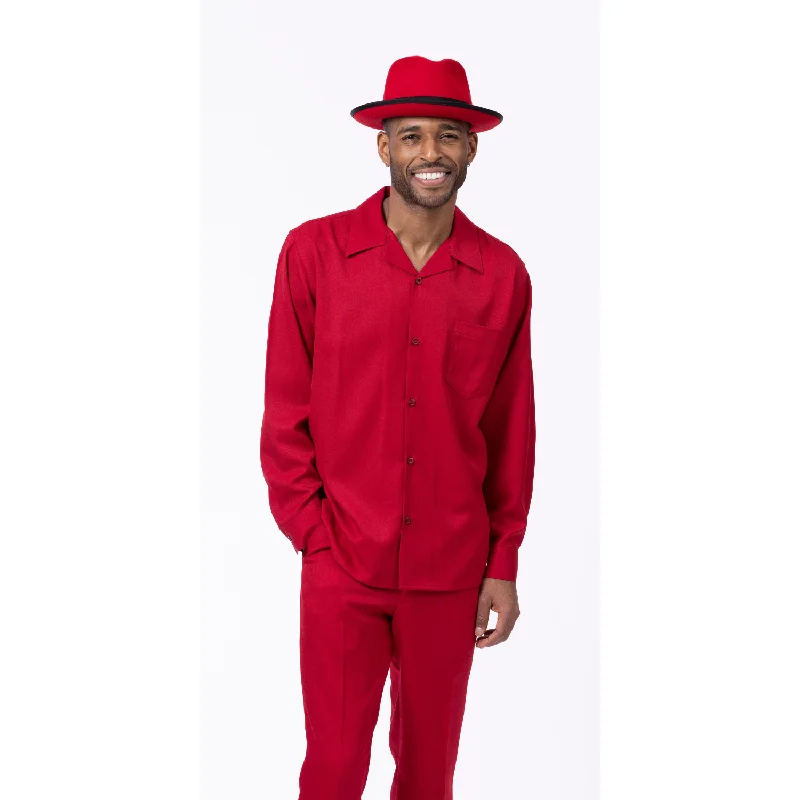 Designer Ties Foundation Collection: 2 Piece Solid Red Long Sleeve Walking Suit Set 1641