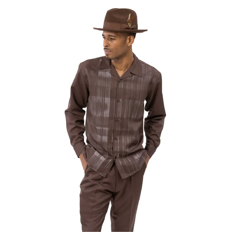 Track Pants Pallas Collection: Montique Brown Grid Pattern Long Sleeve Walking Suit - 2451