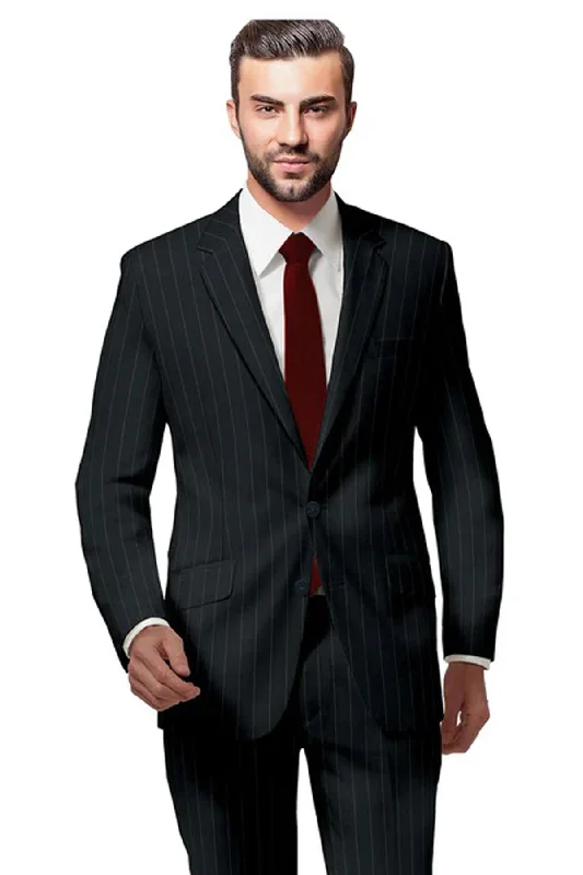 Vintage Tees Milano Black Broad Stripe Suit – Custom Tailored for Timeless Elegance