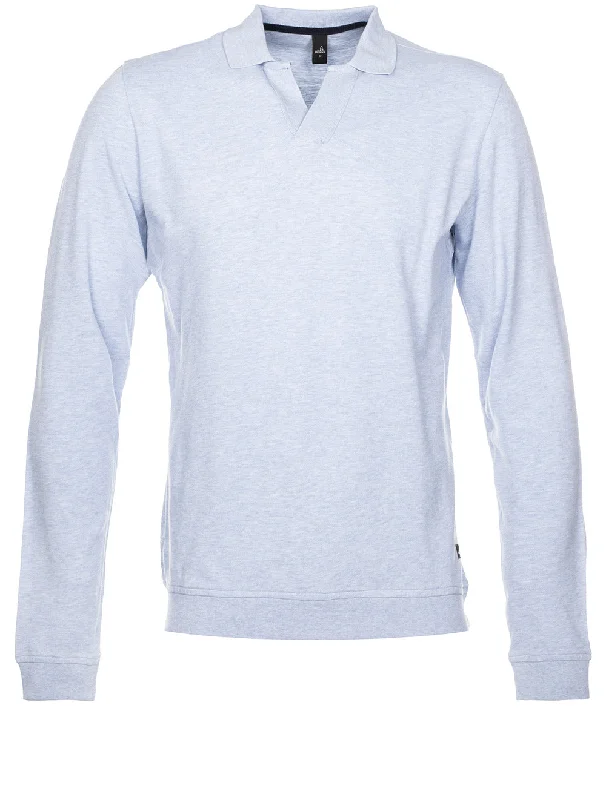 Trendy Outerwear Barnett Longsleeve Retro Poloshirt Light Blue Melange