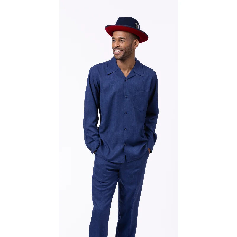 Trendy Outerwear Foundation Collection: 2 Piece Solid Navy Long Sleeve Walking Suit Set 1641