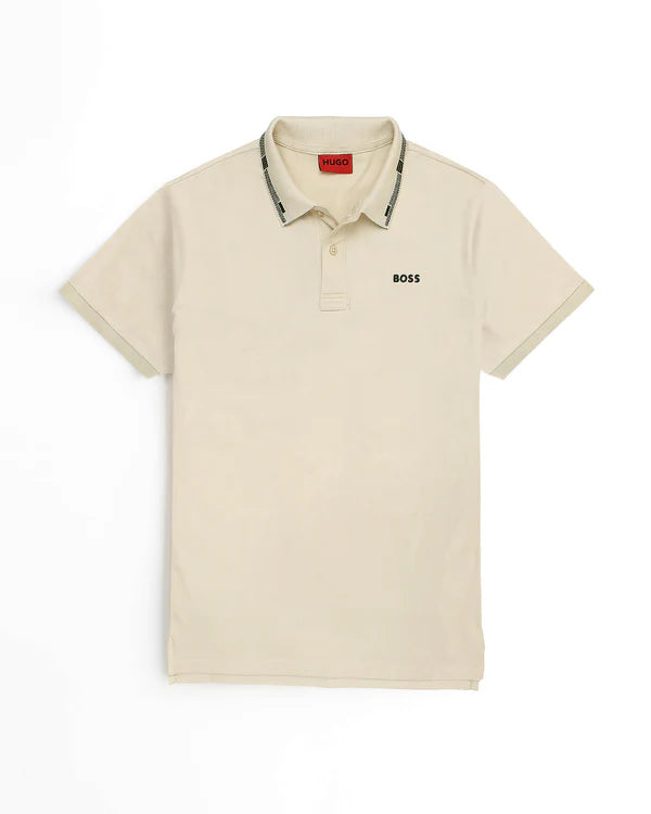 Warm Jackets HO - Men 'Beige' Boss Cotton Pique Polo With Contrast Logo HO887