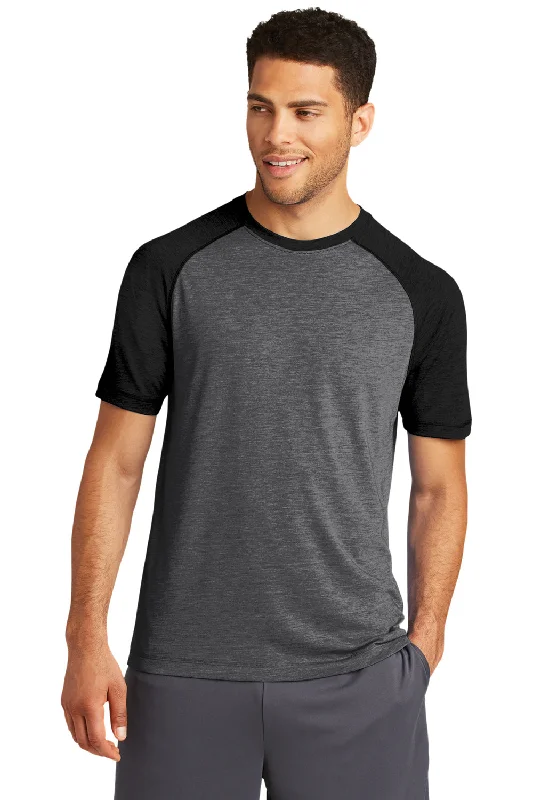 Street Graphic Tees Sport-Tek Mens Moisture Wicking Short Sleeve Crewneck T-Shirt - Heather Dark Grey/Black Triad