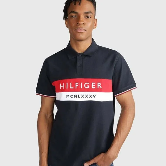 Lightweight Coats TM - Men 'Dark Blue' Hilfiger Embroidered Logo Polo TM885