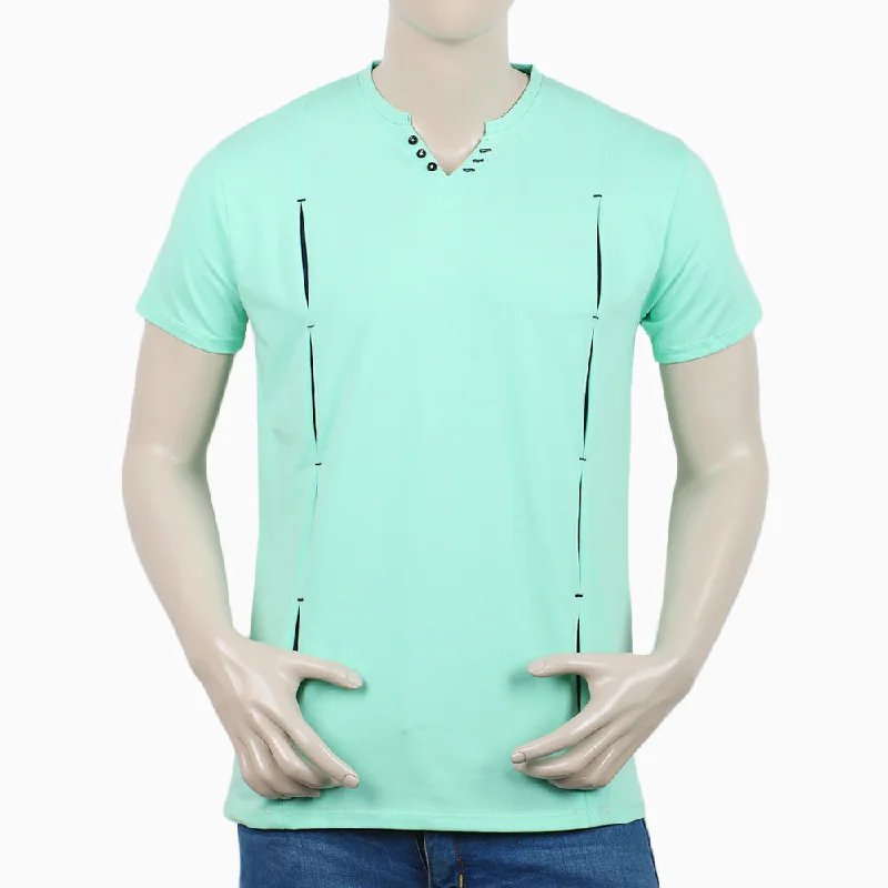 Wool Sweaters Men's Round Neck Half Sleeves T-Shirt - Sea Green