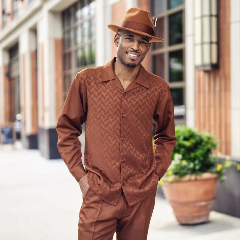 Jogger Pants Stingray Collection: Cognac Tone on Tone Long Sleeve Walking Suit - 2470