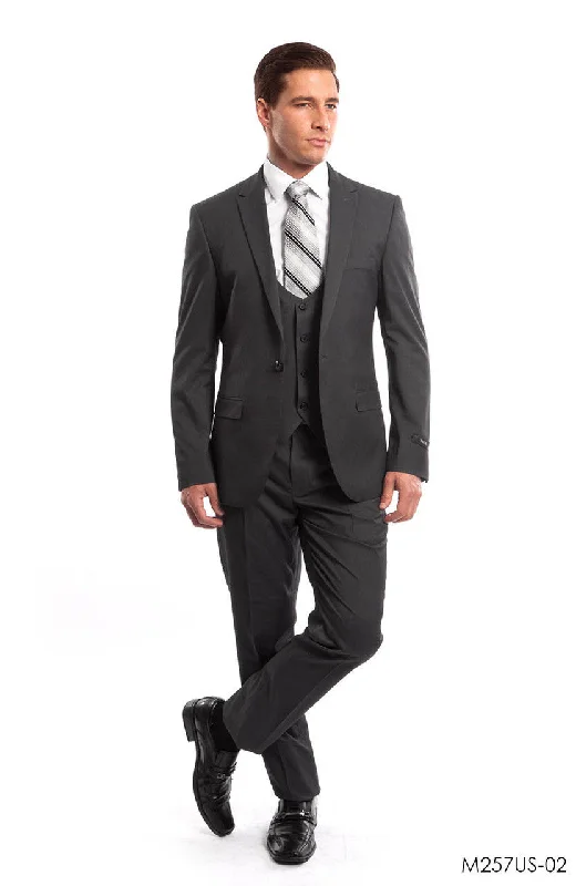 Casual Suits Gray Solid 3-PC Ultra Slim Fit Suits