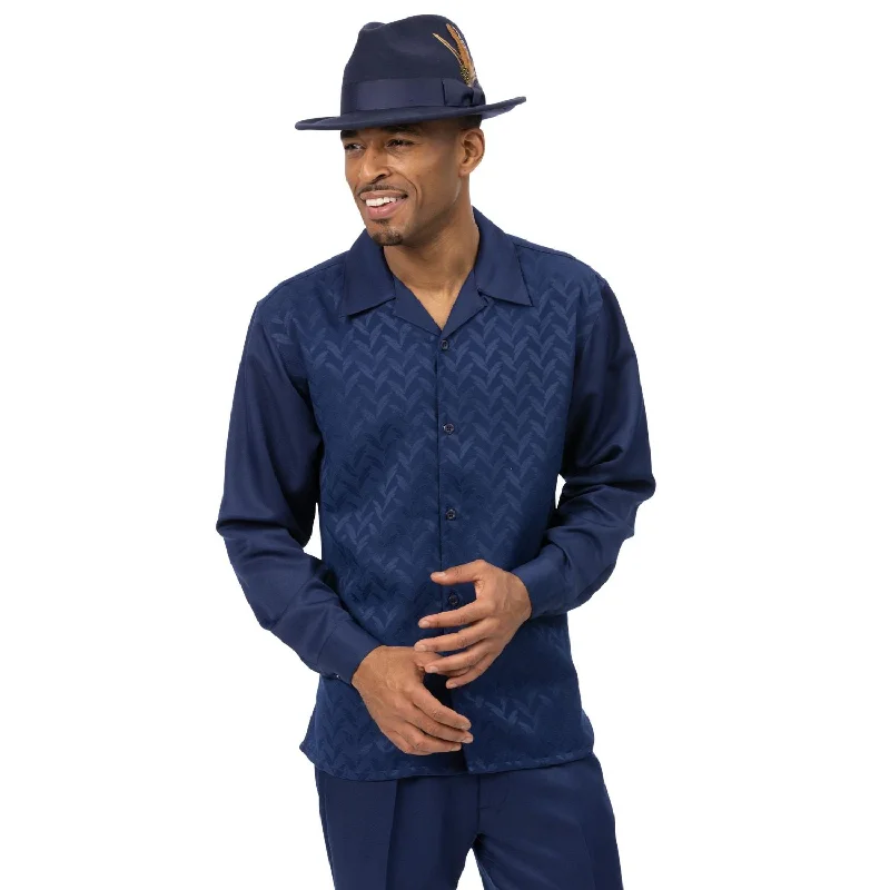 Printed Shirts Stingray Collection: Navy Tone on Tone Long Sleeve Walking Suit - 2470