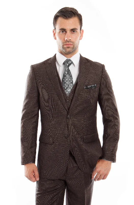 Winter Accessories Brown 3-PC Slim Fit Stretch Suits