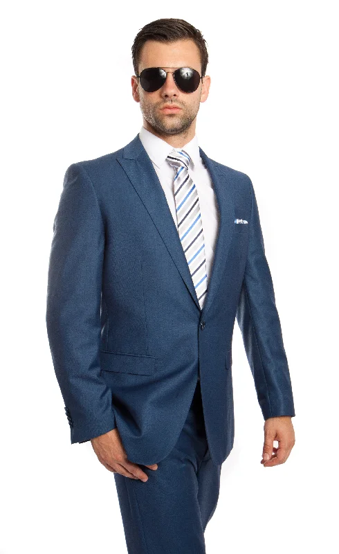 Tailored Blazers Blue Solid 2-PC Slim Fit Performance Stretch Suits