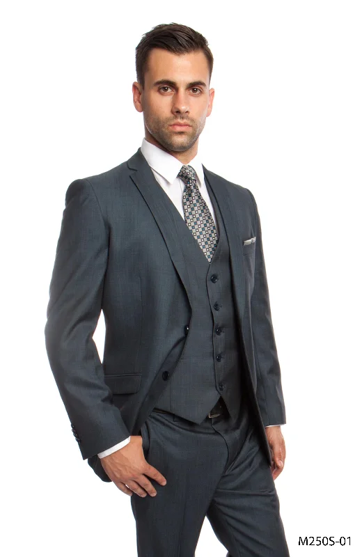 Street-inspired Blue 3-PC Slim Fit Performance Stretch Suits