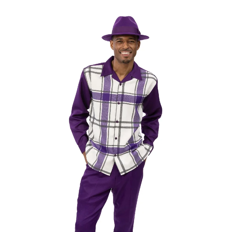 Button-up Shirts Caelum Collection: Men's Purple Plaid Walking Suit by Montique