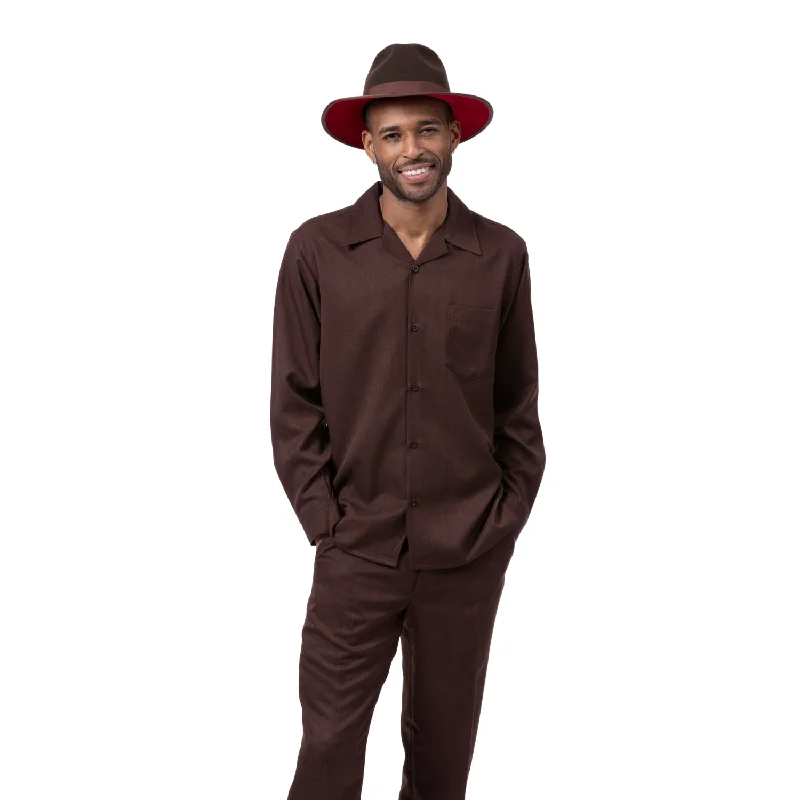 Chunky Sneakers Foundation Collection: 2 Piece Solid Brown Long Sleeve Walking Suit Set 1641