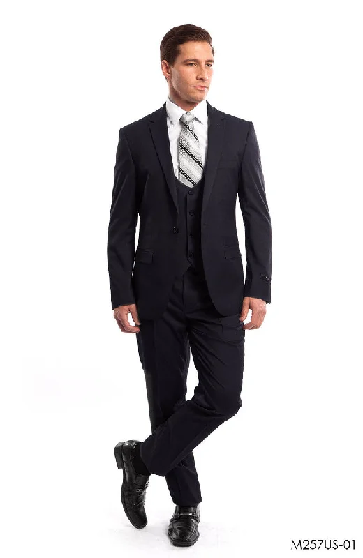 Stylish Trousers Navy Solid 3-PC Ultra Slim Fit Suits