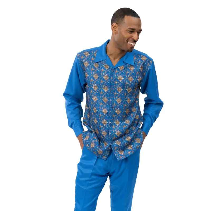 Sports Jackets Eros Collection: Montique Blue Print Design Long Sleeve Walking Suit - 2452