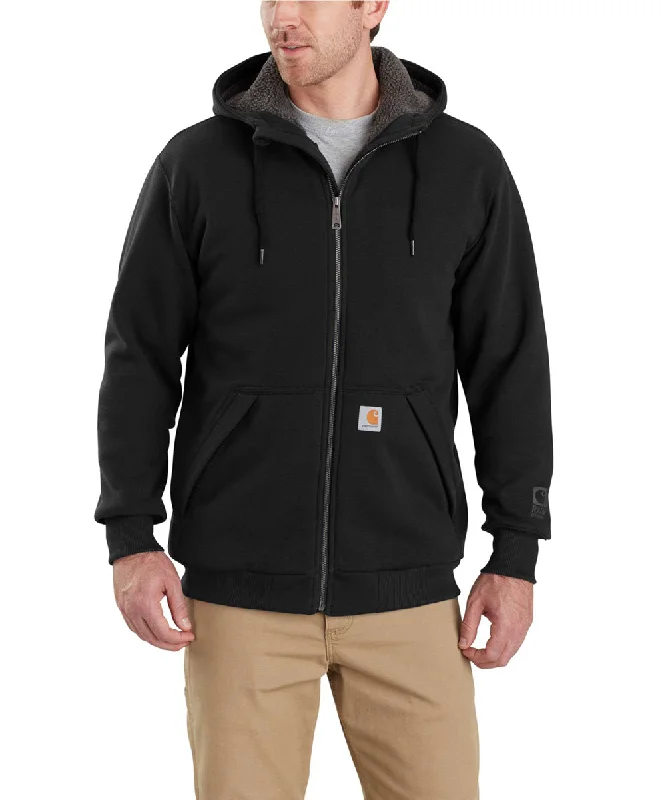 Workwear Jackets Carhartt Rain Defender Rockland Sherpa-Lined Full-Zip Hooded Sweatshirt - Black