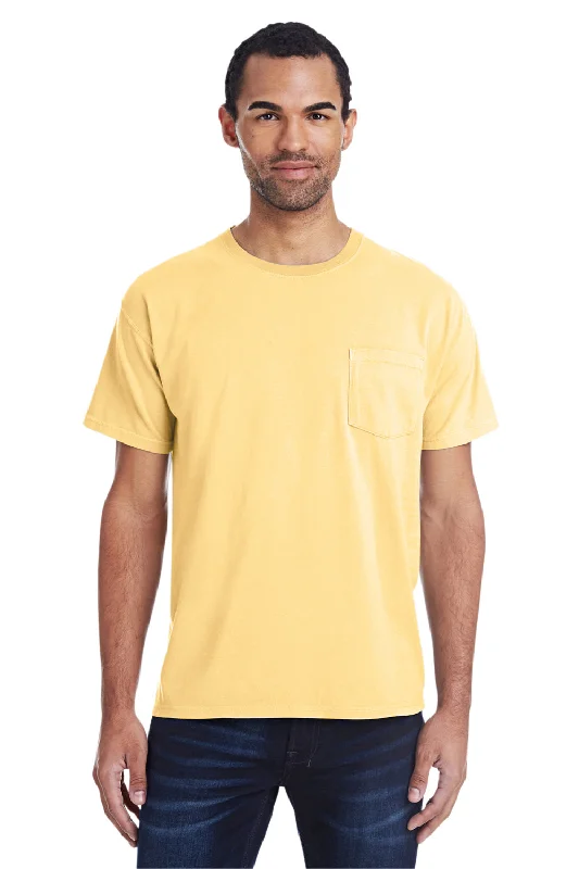 Suede Jackets ComfortWash By Hanes Mens Short Sleeve Crewneck T-Shirt w/ Pocket - Summer Squash Yellow