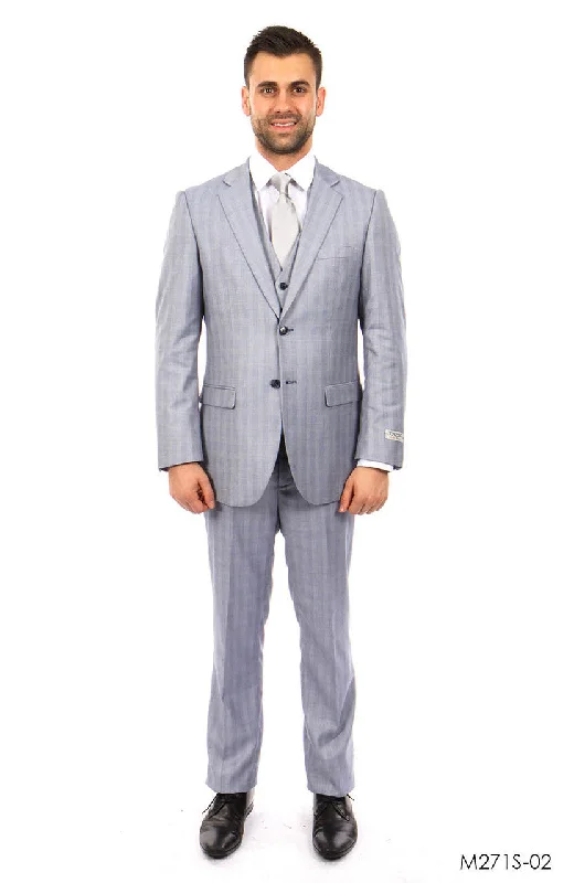 Rain Jackets Lt. Blue Pinstripe tone on tone 3-PC Slim Fit Suits