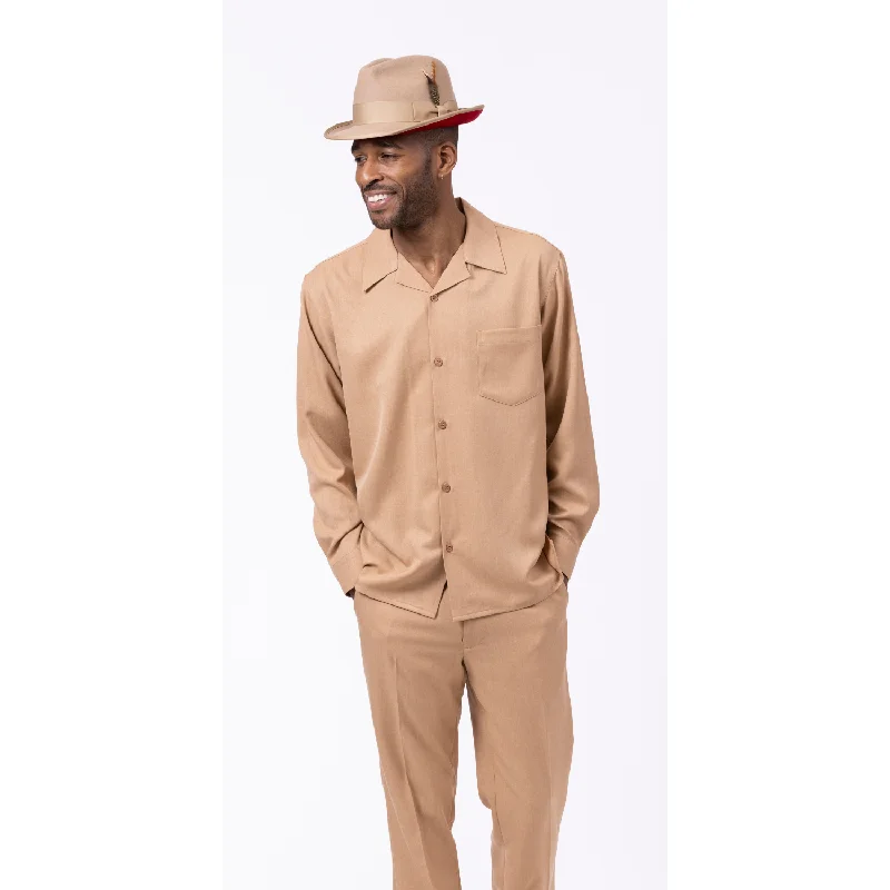 Sweater Vest Foundation Collection: 2 Piece Solid Tan Long Sleeve Walking Suit Set 1641