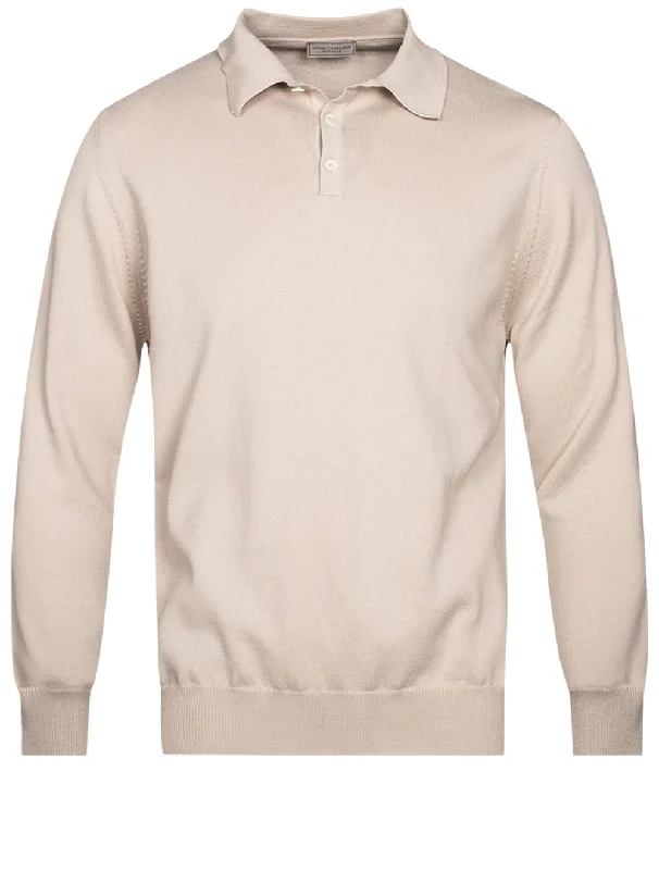 Cool Hoodies Longsleeve Polo Neck Top Beige