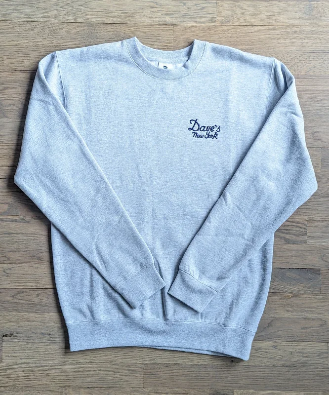 Casual Footwear Dave's New York Vintage Logo Embroidered Crew Neck Sweatshirt - Heather Grey