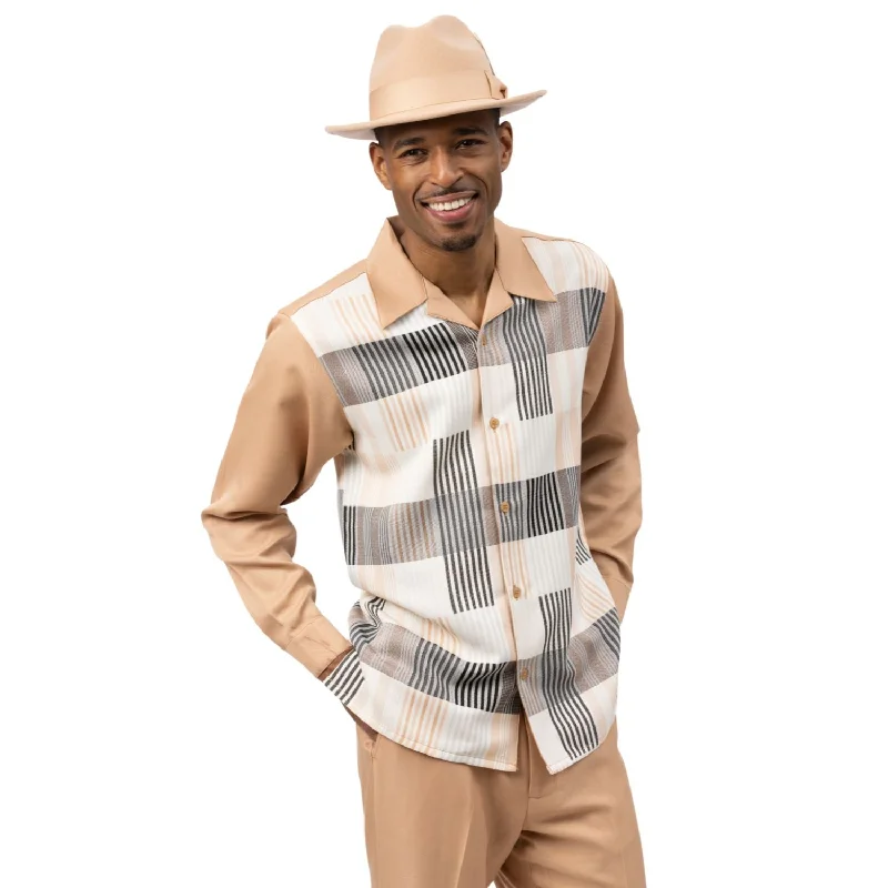 Light Jackets Cleopatris Collection: Camel Matrix Plaid Long Sleeve Walking Suit - 2490