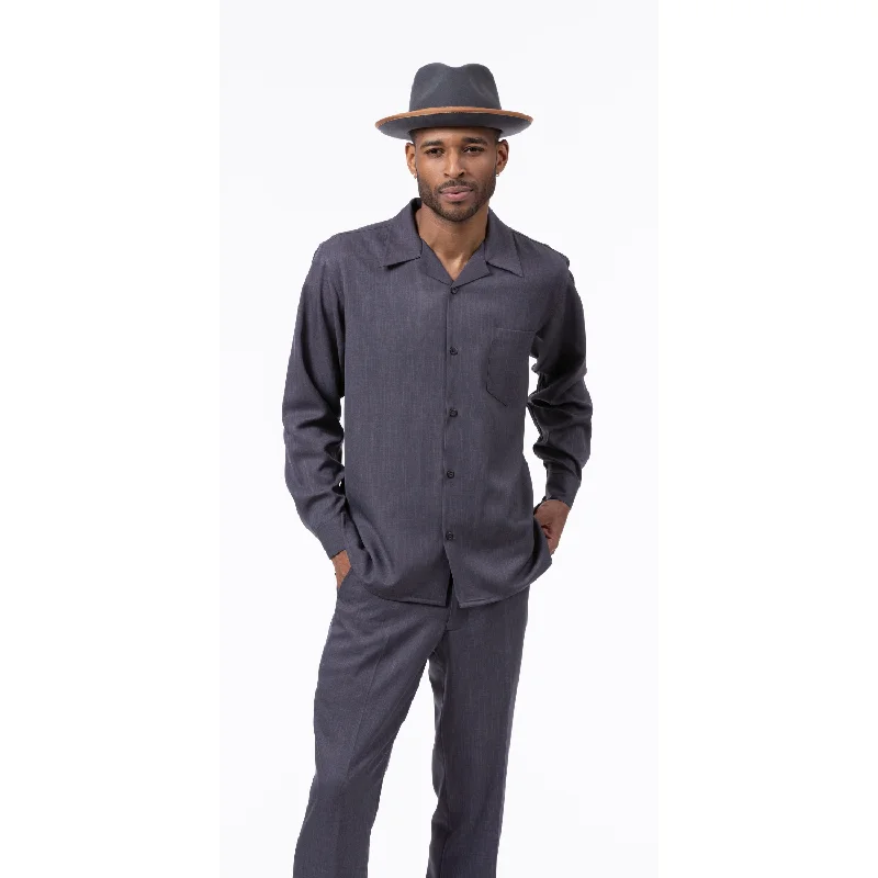 Boho Menswear Foundation Collection: 2 Piece Solid Grey Long Sleeve Walking Suit Set 1641