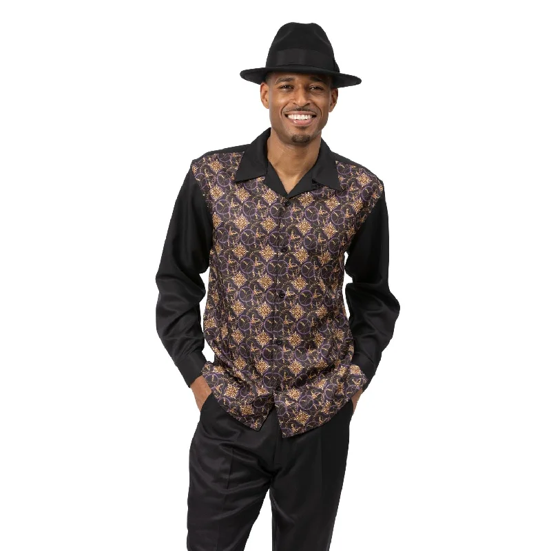 Cool Hoodies Eros Collection: Montique Black Print Design Long Sleeve Walking Suit - 2452