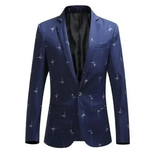 Slim Trousers Men Blazer - Blazer With White Prints