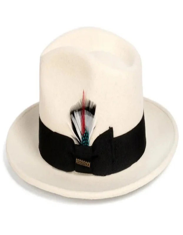 Winter Scarves White and Black Dress Hat 1920s Fedora Style - Mens Classic Wool Fedora Dress Hat in White and Black