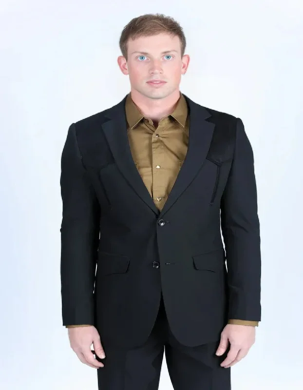 Urban Jackets Men's Western Black Suit Sport Coat with Suede Yokes and Elbow Patches