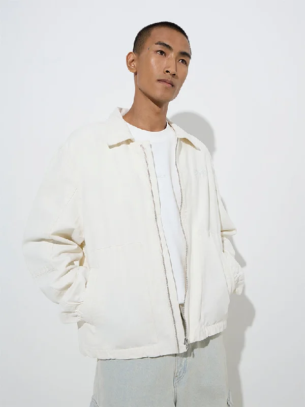 Casual Cardigans Nuon Off-White Relaxed-Fit Cotton Jacket