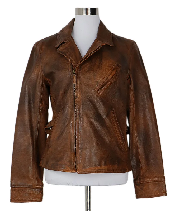 Casual Footwear Polo Brown Distressed Leather Jacket sz 6